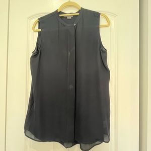 Vince Silk Sleeveless High Neck blouse Size M Navy Blue